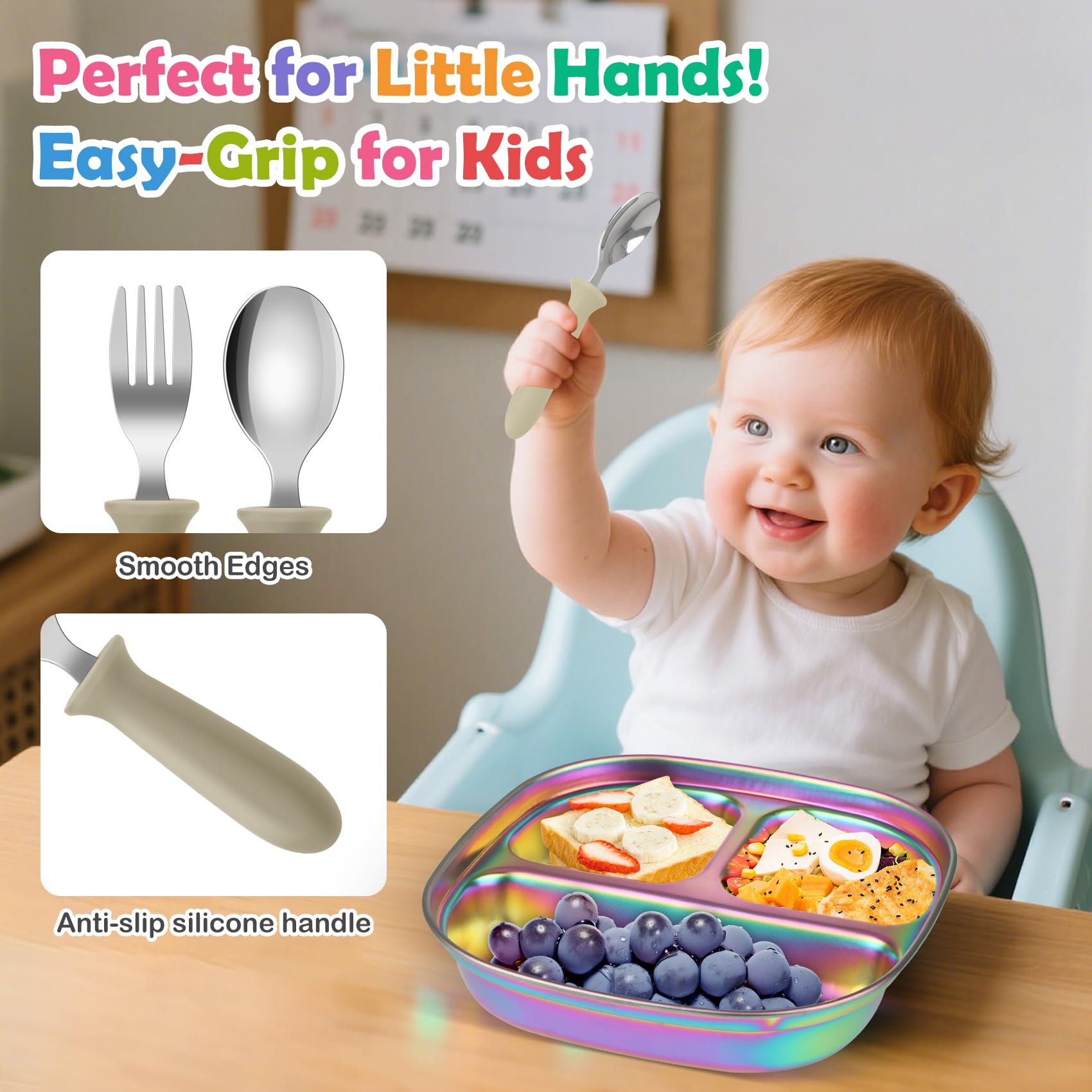 Taladad stainless steel spoons and forks with anti-slip grip