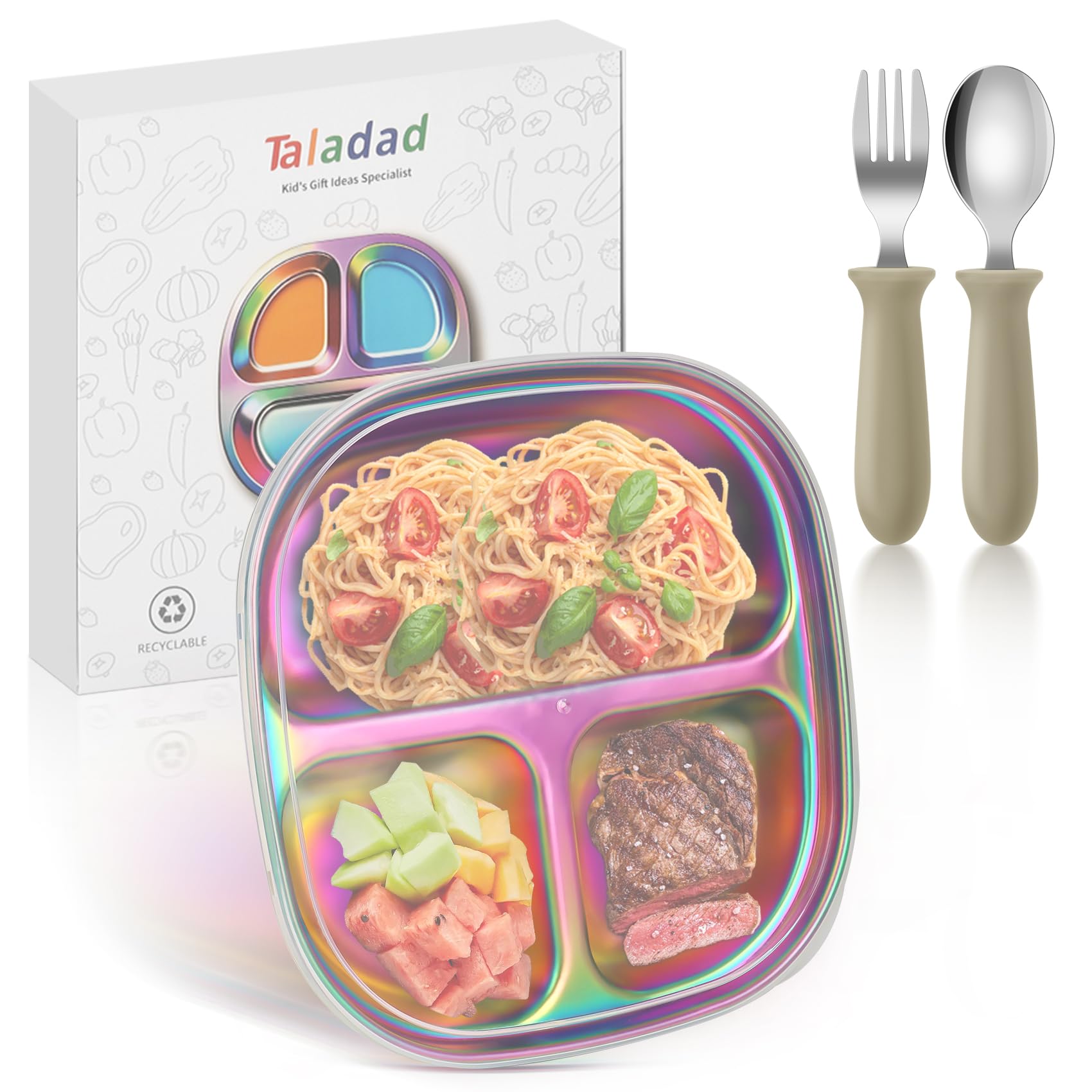 Taladad stainless-steel kids plates set on table for durable toddler meals