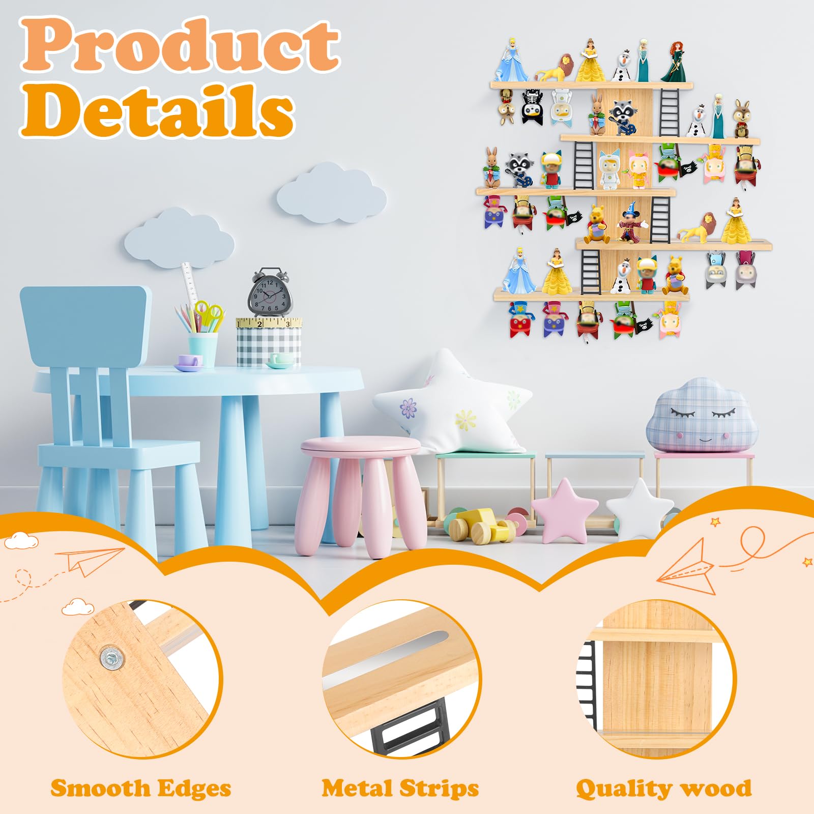 Taladad Tonie shelf natural finish complements wooden toys and modern kids’ spaces