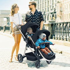 TALENBEEN double stroller in use with twins for interactive outings.