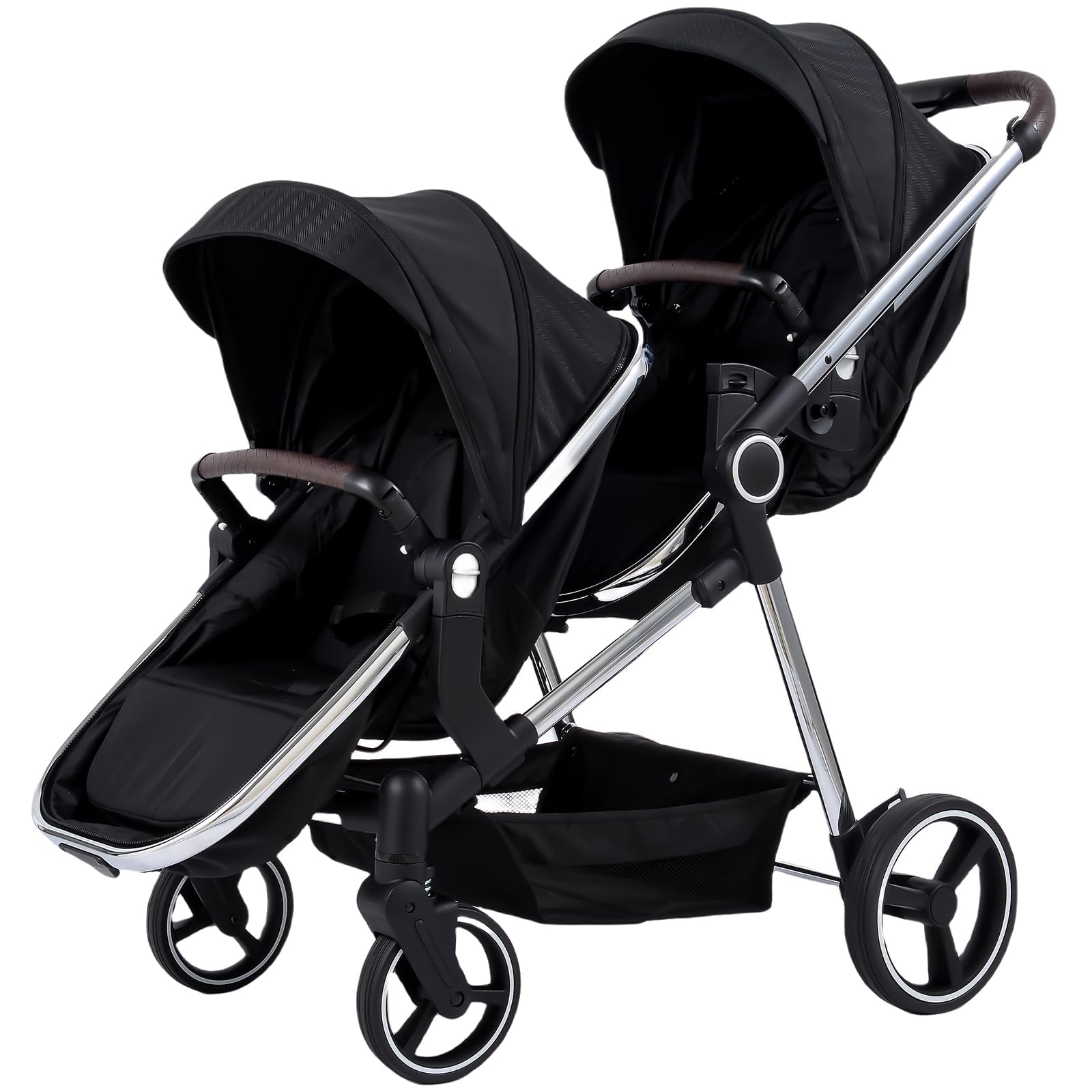 TALENBEEN double stroller in tandem folded for easy twin travel storage.