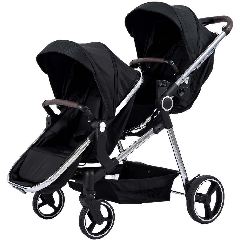 TALENBEEN double stroller in tandem folded for easy twin travel storage.