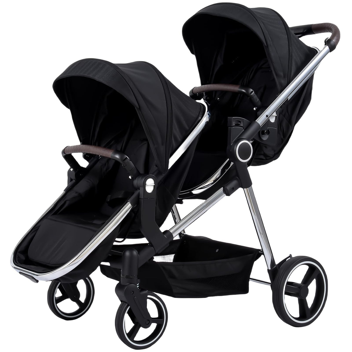 TALENBEEN double stroller in tandem folded for easy twin travel storage.