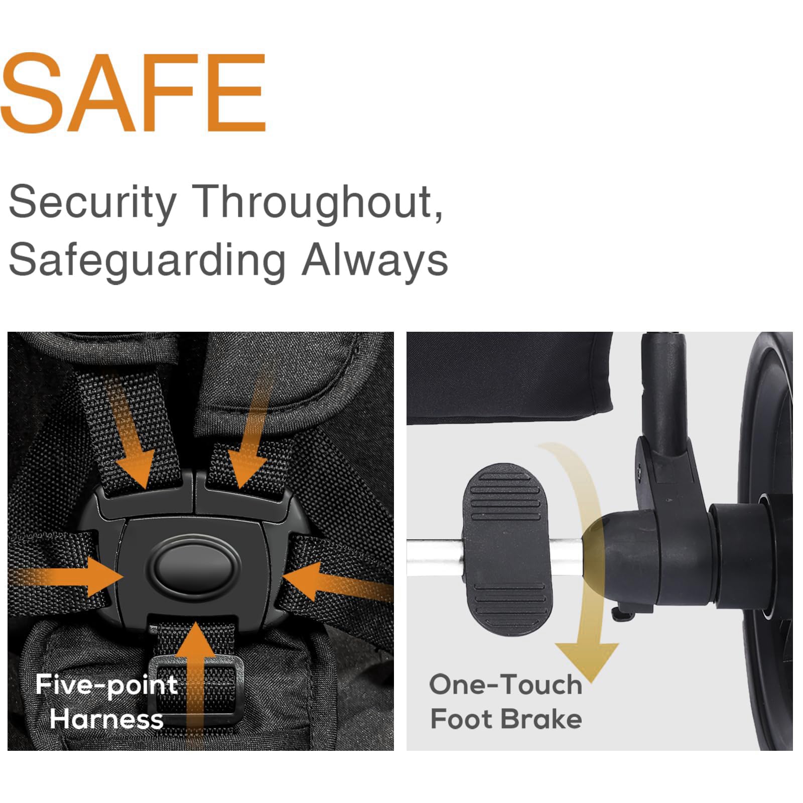 TALENBEEN 5-point harness and easy brakes support secure outings.