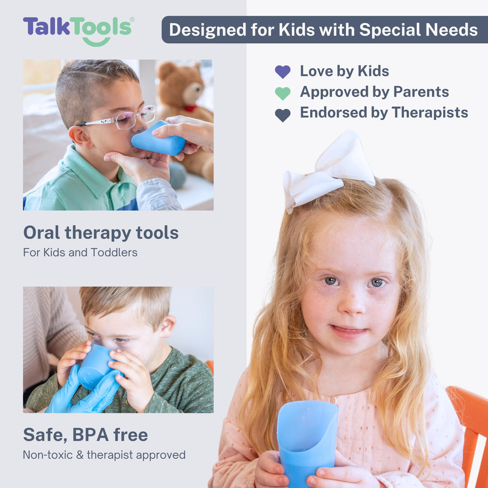 TalkTools Cut Out Cups two-pack ready for daily practice sessions.