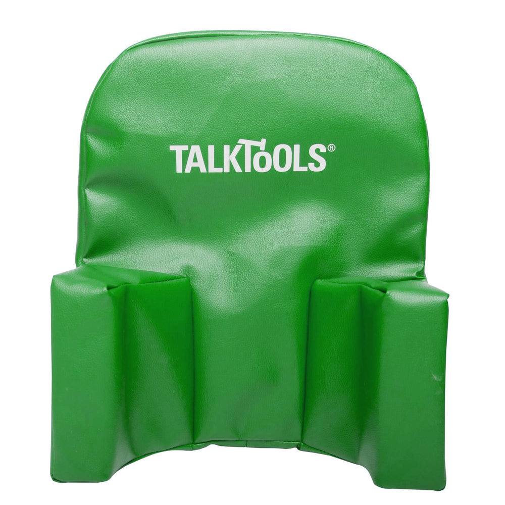 TalkTools High Chair Helper Cushion green, assembled for stable seating and upright posture.