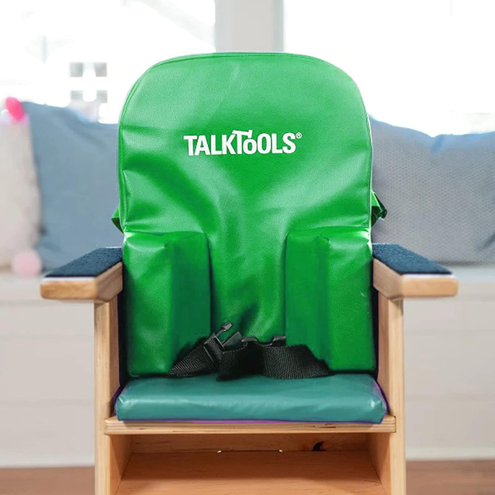 TalkTools High Chair Helper Cushion provides therapeutic support used by therapists and parents.