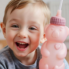 TalkTools Honey Bear silicone straw cup straw extended close-up highlights chew-safe material