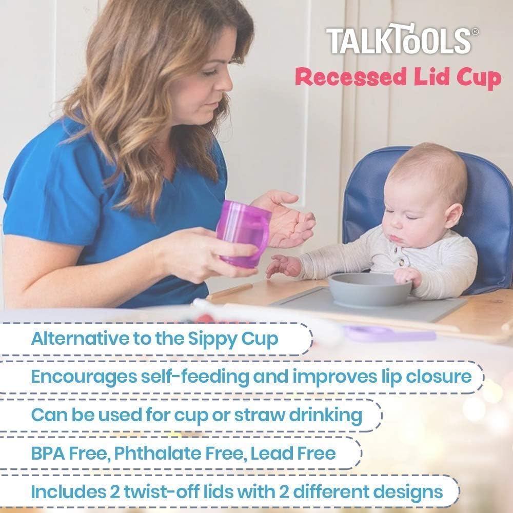 TalkTools recessed lid cup leak-proof cap helps minimize spills at home and on the go.