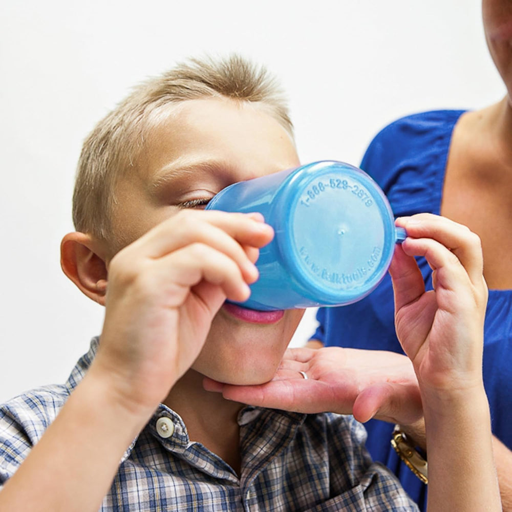 TalkTools recessed lid cup supports toddler transition to independent sipping.
