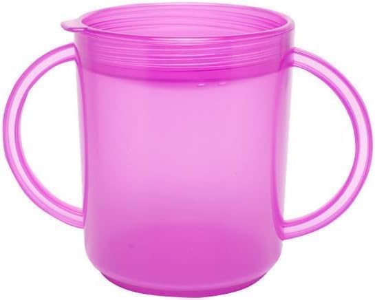 TalkTools recessed lid cup with handles purple main shot demonstrates easy-grip self-feeding potential.