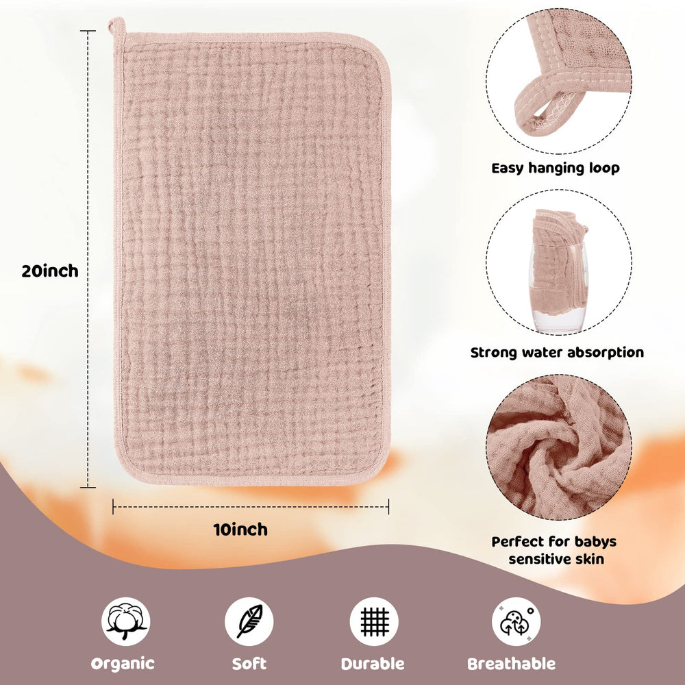 Tallew muslin burp cloths showing 6-layer absorbent design for spills