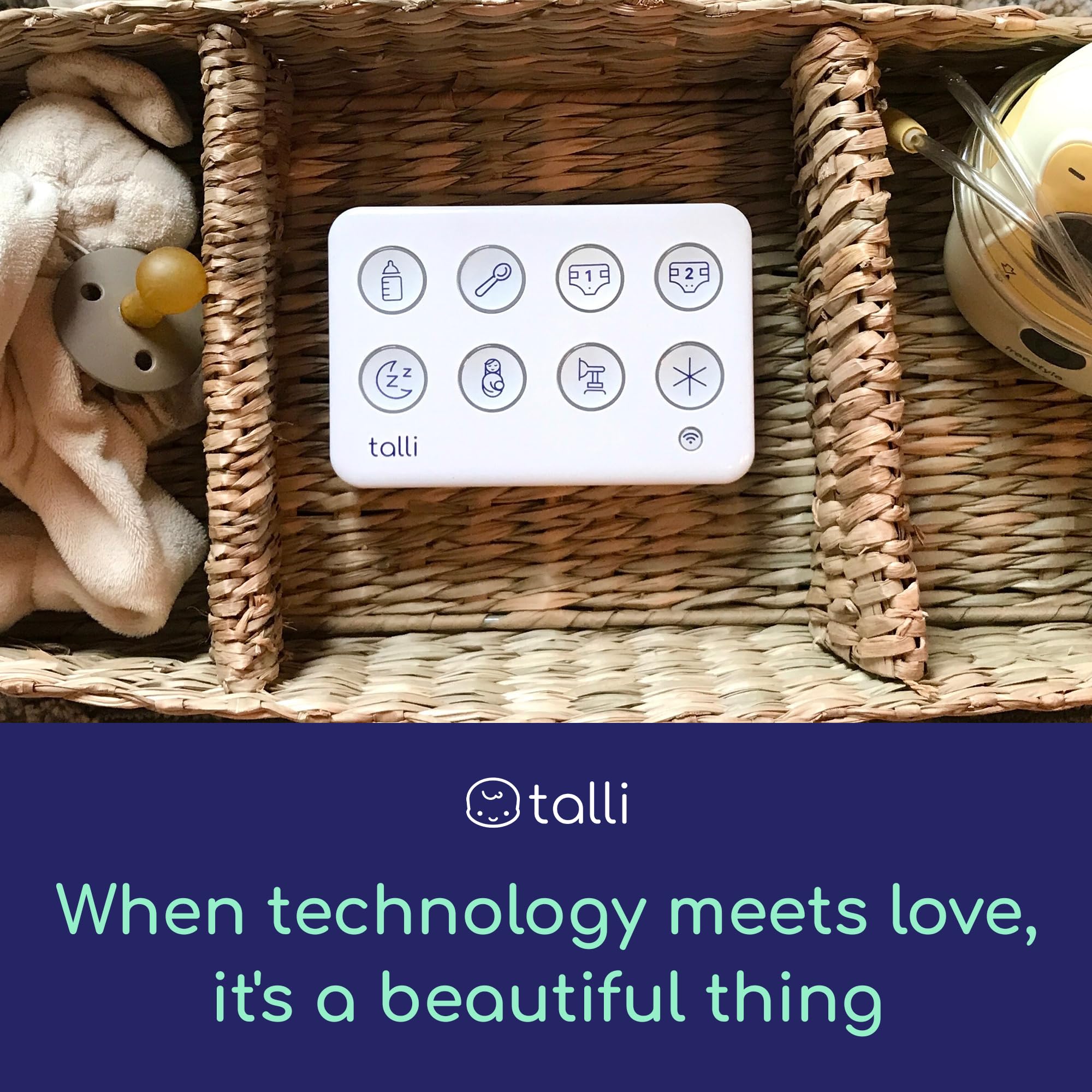 Talli packaging shows quick-start setup and the eight on-board events.