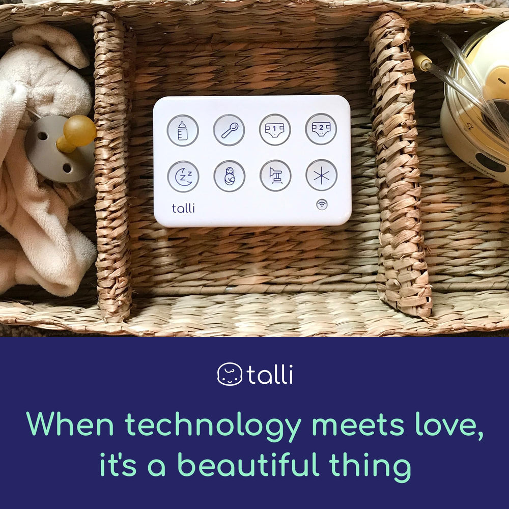 Talli packaging shows quick-start setup and the eight on-board events.