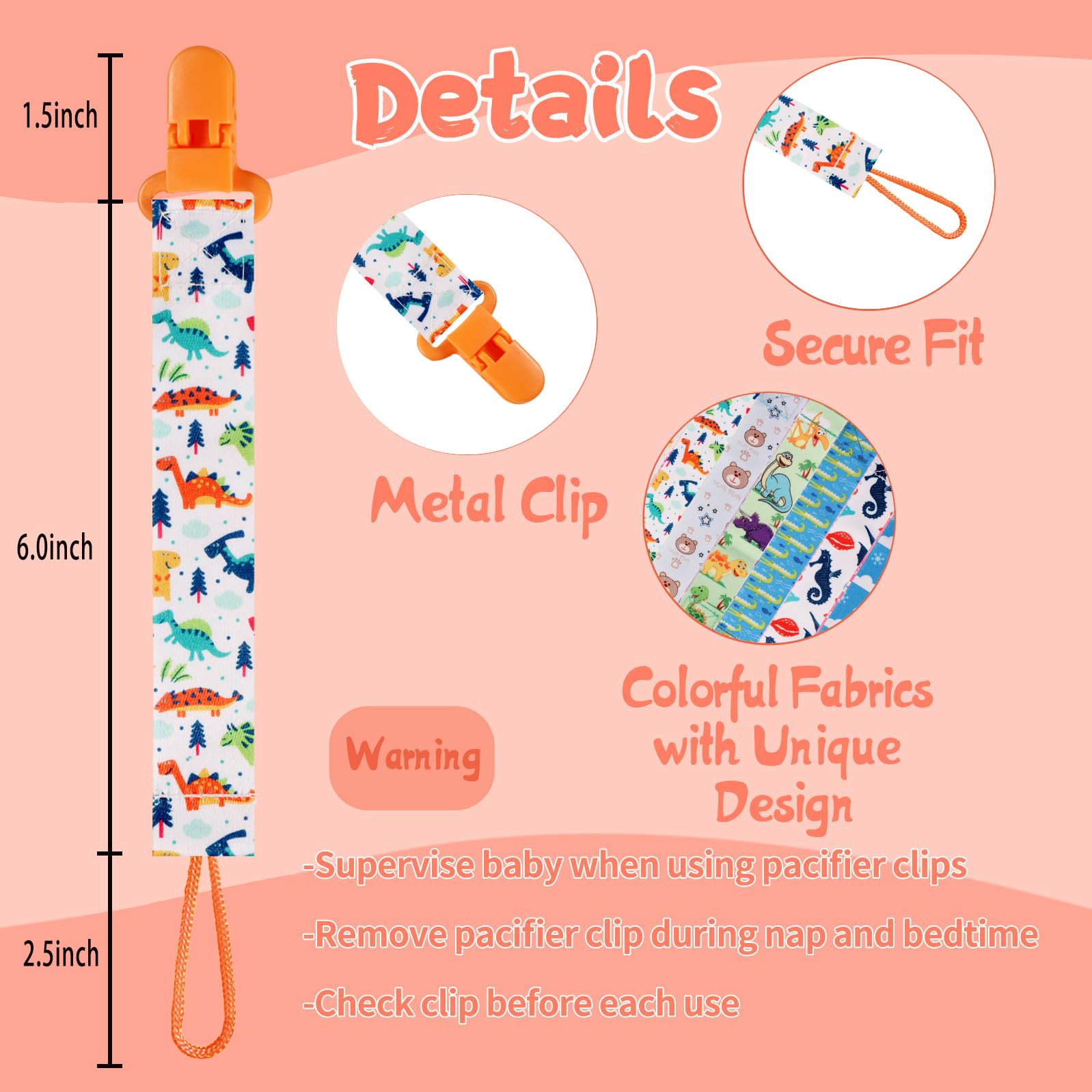 Tamhoo 25.5 cm strap pacifier clip for versatile stroller and car-seat use.