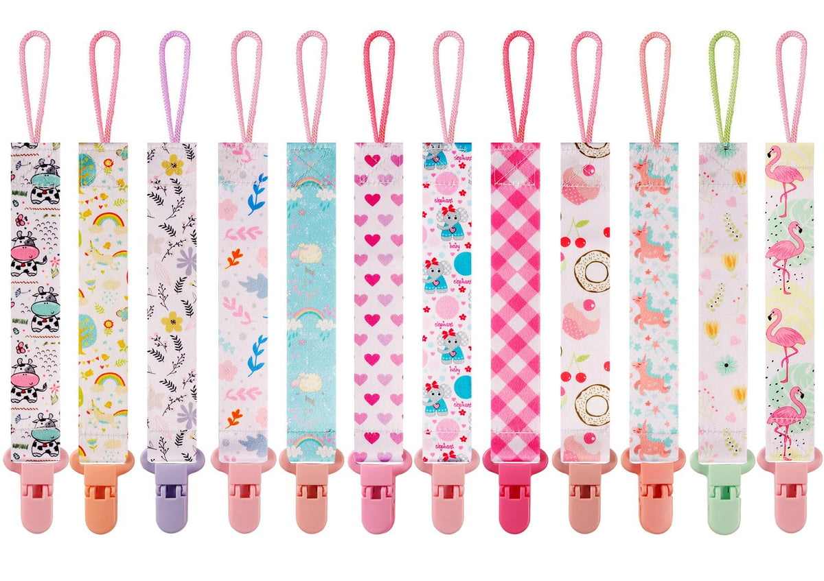TAMHOO pacifier clips 12-designs set for easy outfit matching and secure pacifier use