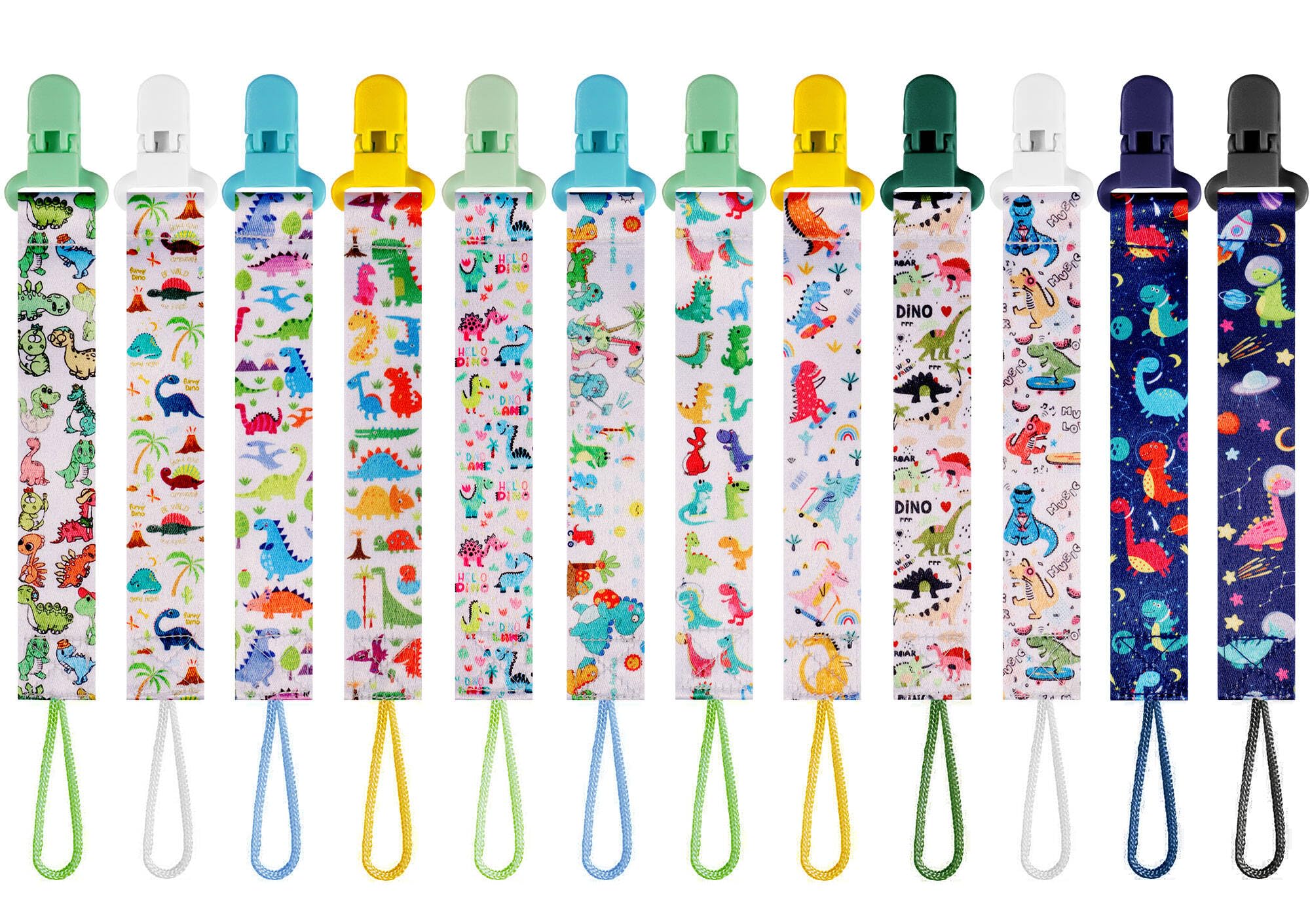 TAMHOO 12-pack pacifier clips with adjustable straps for secure on-the-go use