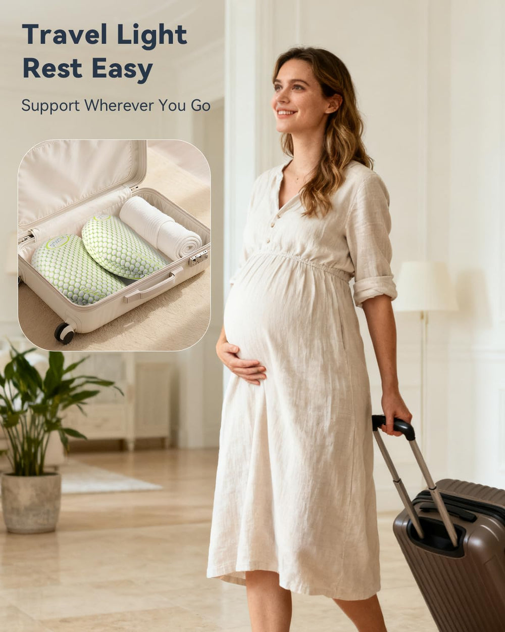 Tamiaia pregnancy pillow on couch offering targeted back and belly support