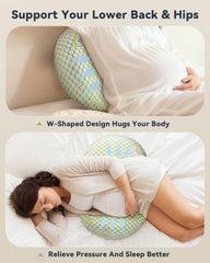 Tamiaia memory-foam pregnancy pillow shown in travel-friendly compact setup