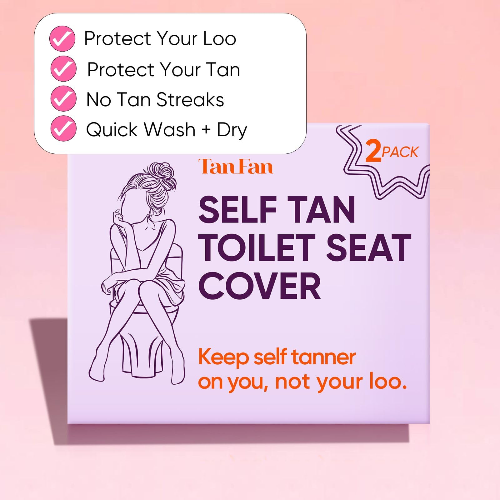 Tan Fan hygienic breathable seat cover blocks stains and keeps toilet clean in pink.