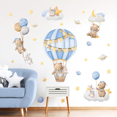 Tanlaby blue hot air balloon wall stickers brighten nurseries with whimsical scenes.