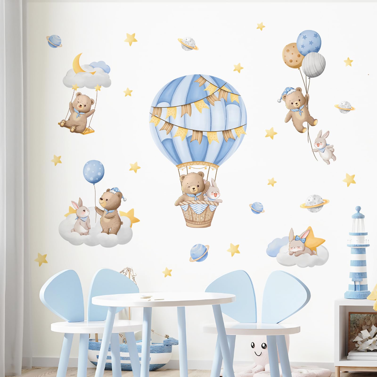 Tanlaby cartoon bear and rabbit wall decor fosters playful learning and cozy spaces.