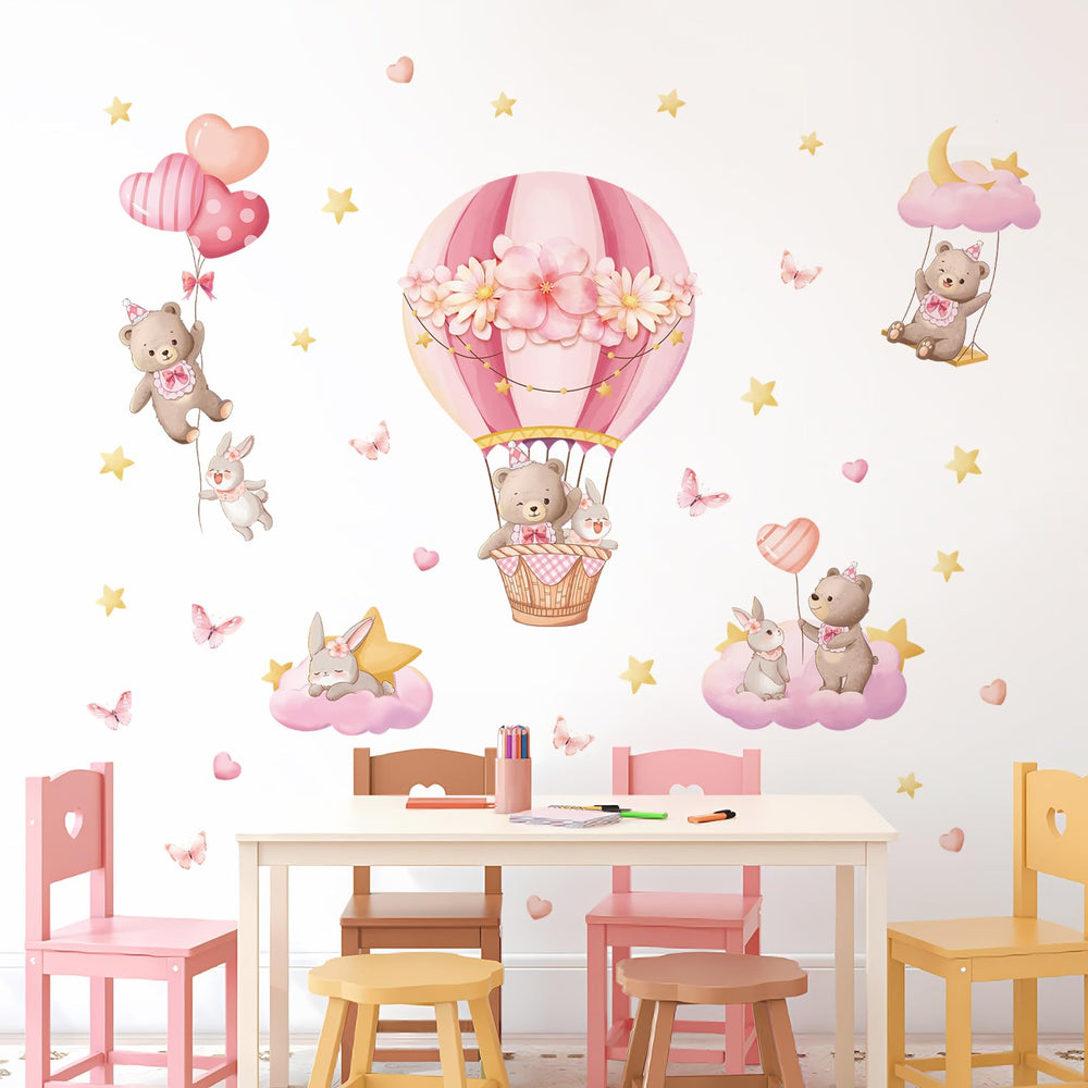 Tanlaby cartoon rabbit wall decal creates a friendly focal point.