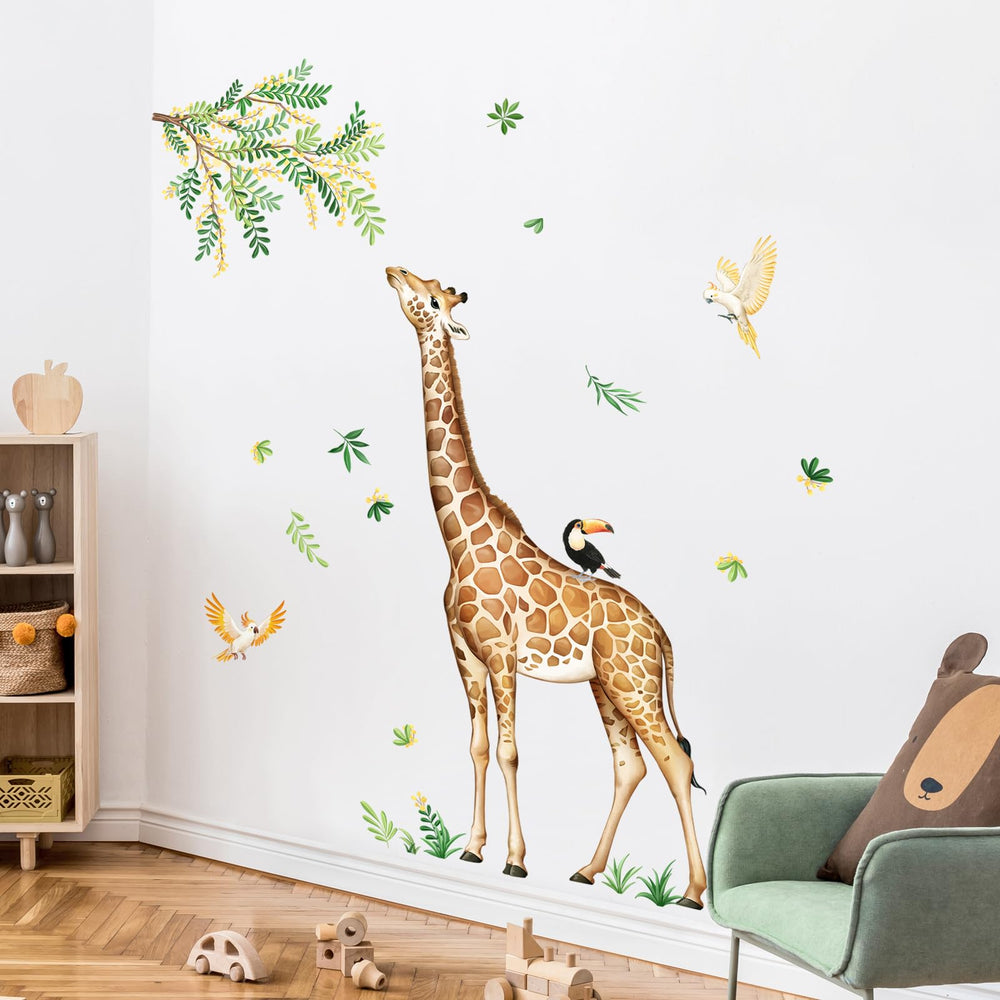 Tanlaby green leaves and branch accent softens walls with natural, calming jungle vibes.