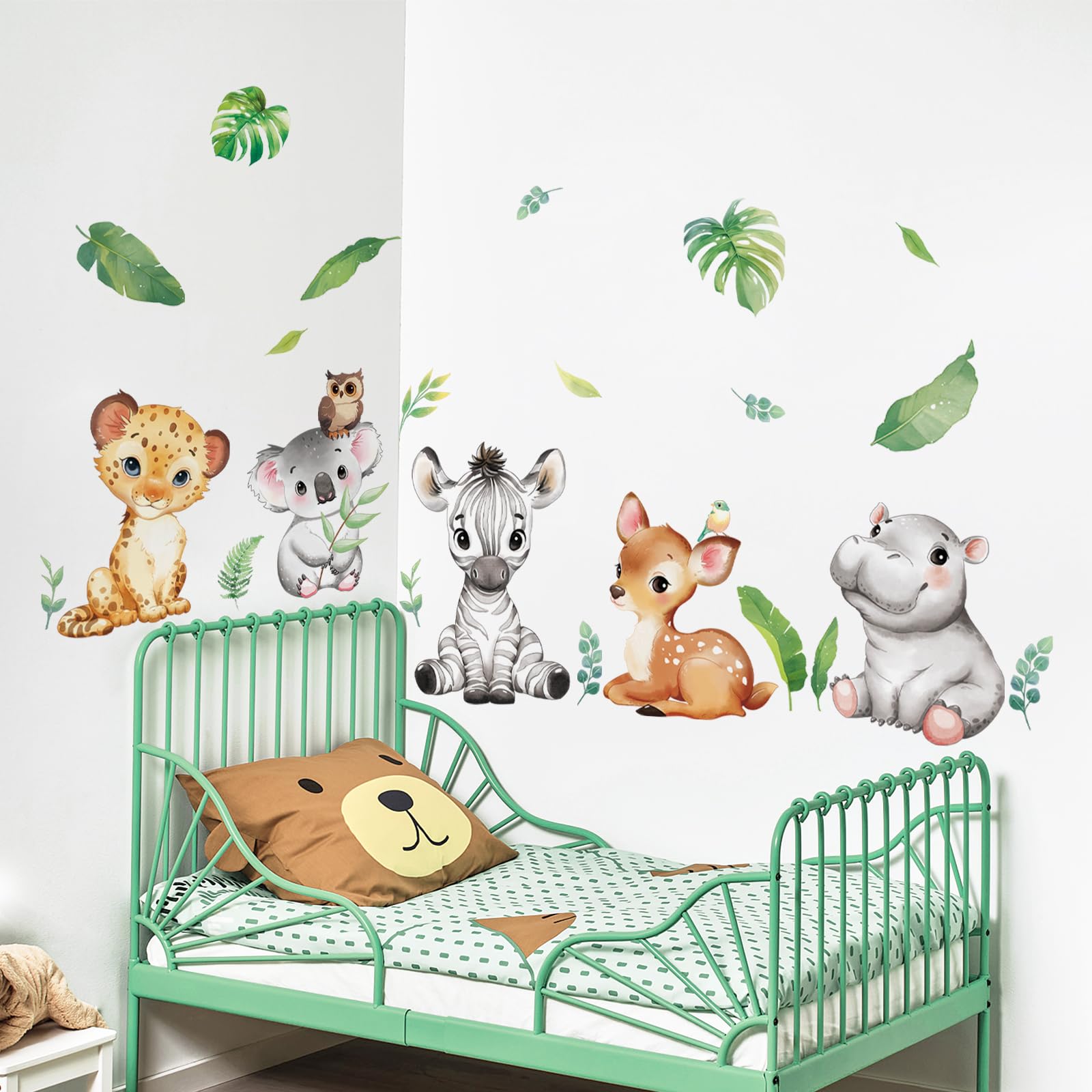 Tanlaby Jungle Animals wall stickers room collage creates a lively kid-friendly wall scene