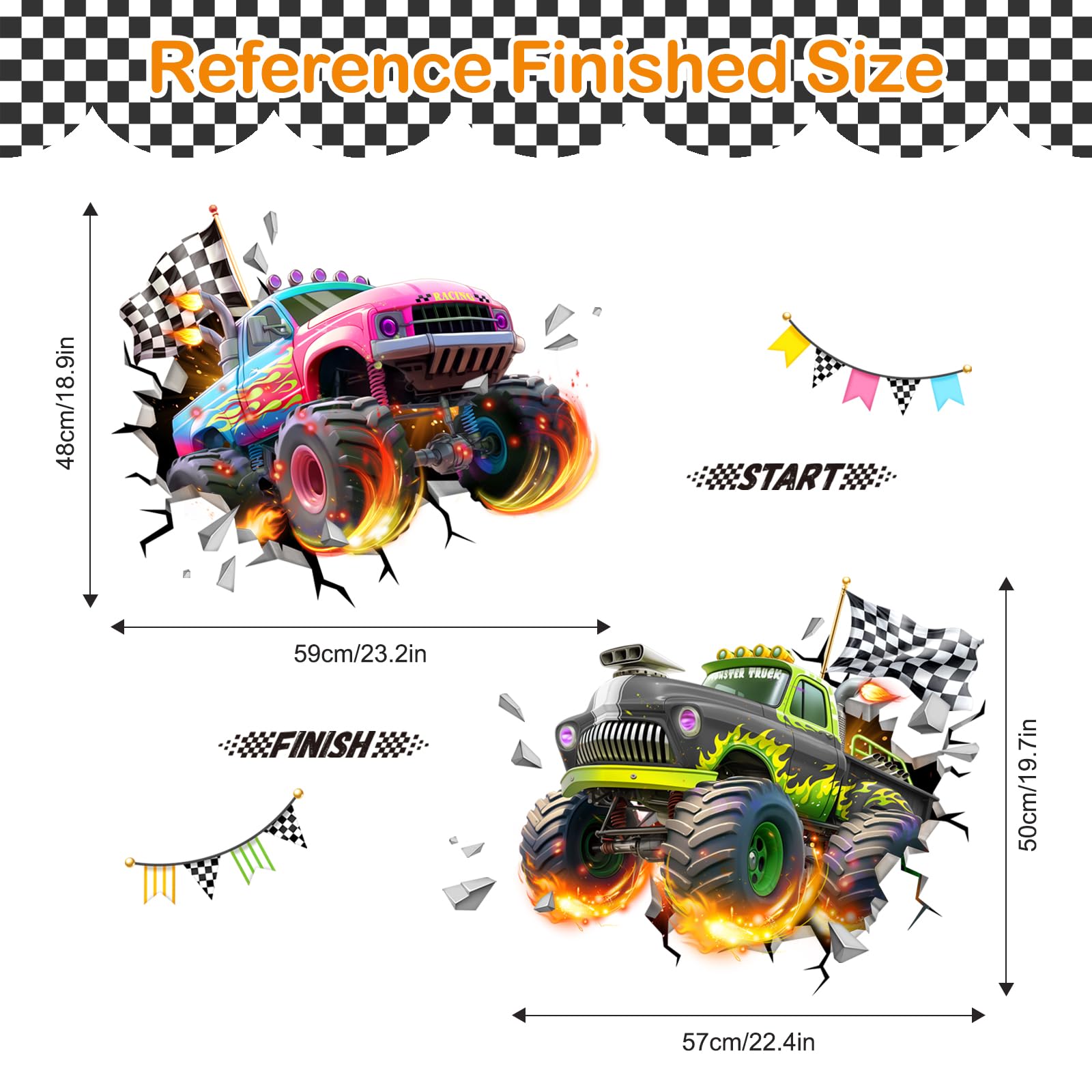 Tanlaby monster truck wall sticker adds bold playroom action.