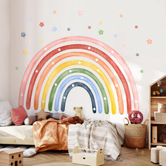 Tanlaby rainbow wall stickers 6 sheets create a vibrant nursery backdrop for playtime.