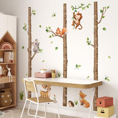 Tanlaby woodland-animals-deer-fox-monkey wall-sticker adds playful woodland charm to kids' rooms.