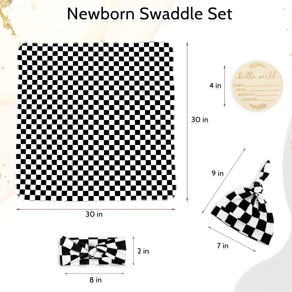 TANOFAR baby bow in black checkerboard adds a cute, adjustable headpiece for photos.