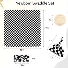 TANOFAR baby bow in black checkerboard adds a cute, adjustable headpiece for photos.