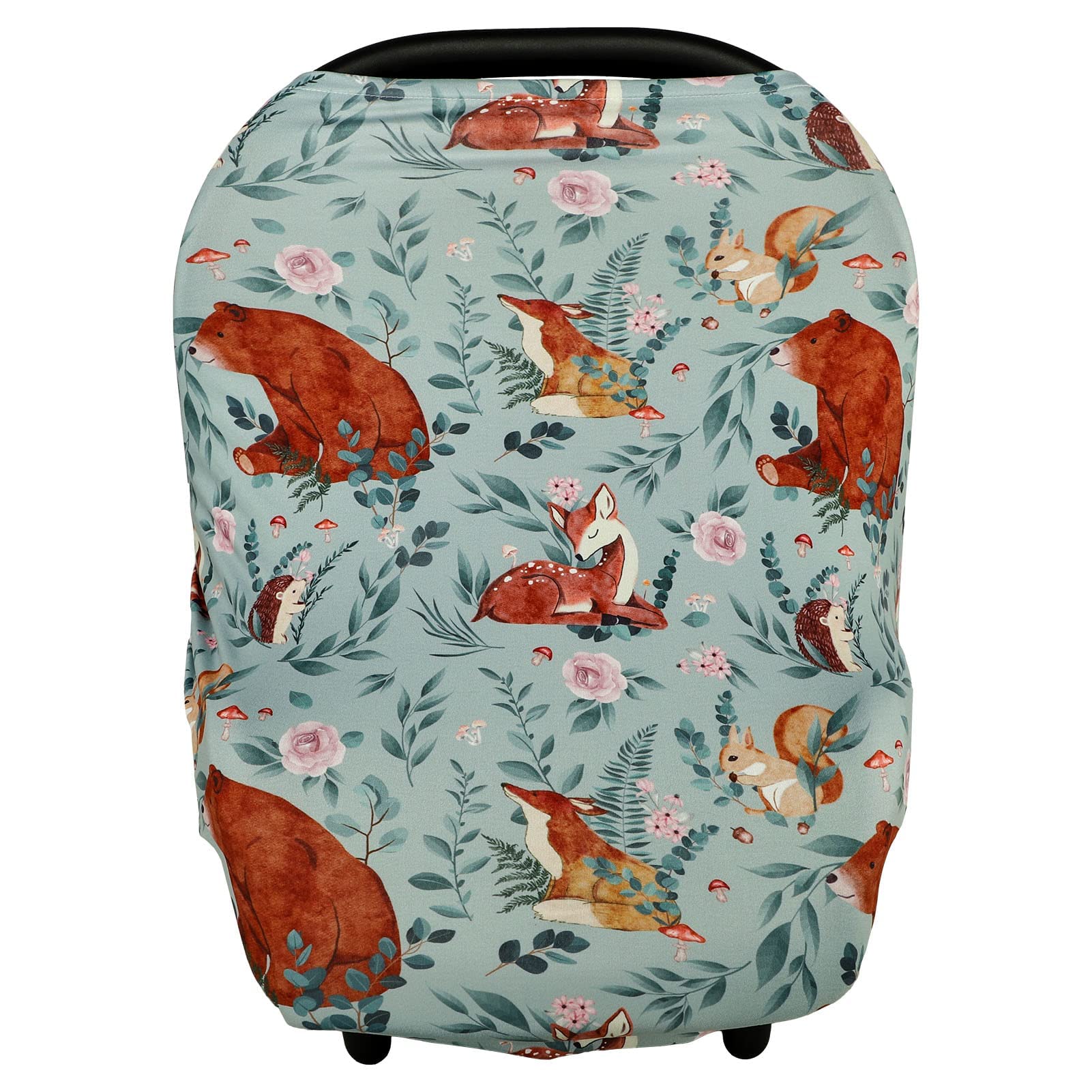 Tanofar baby car seat cover with forest bear design offers privacy and wind protection.