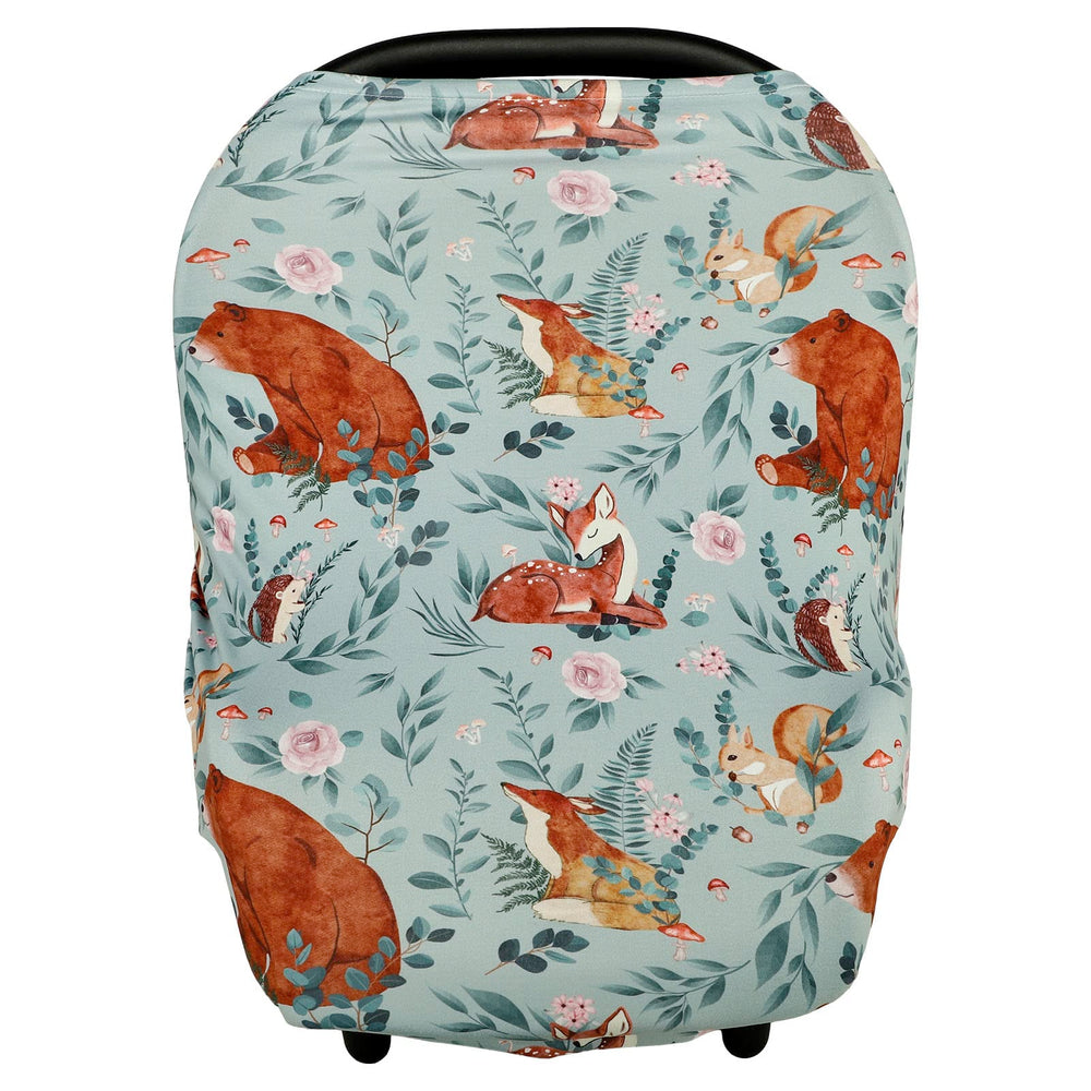 Tanofar baby car seat cover with forest bear design offers privacy and wind protection.