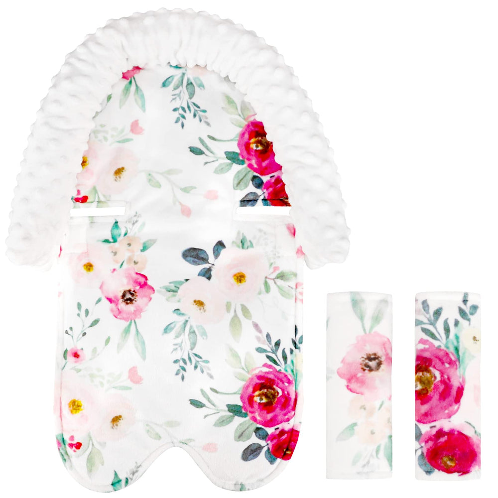 TANOFAR baby car seat head support in gray flower front view enhances neck comfort.