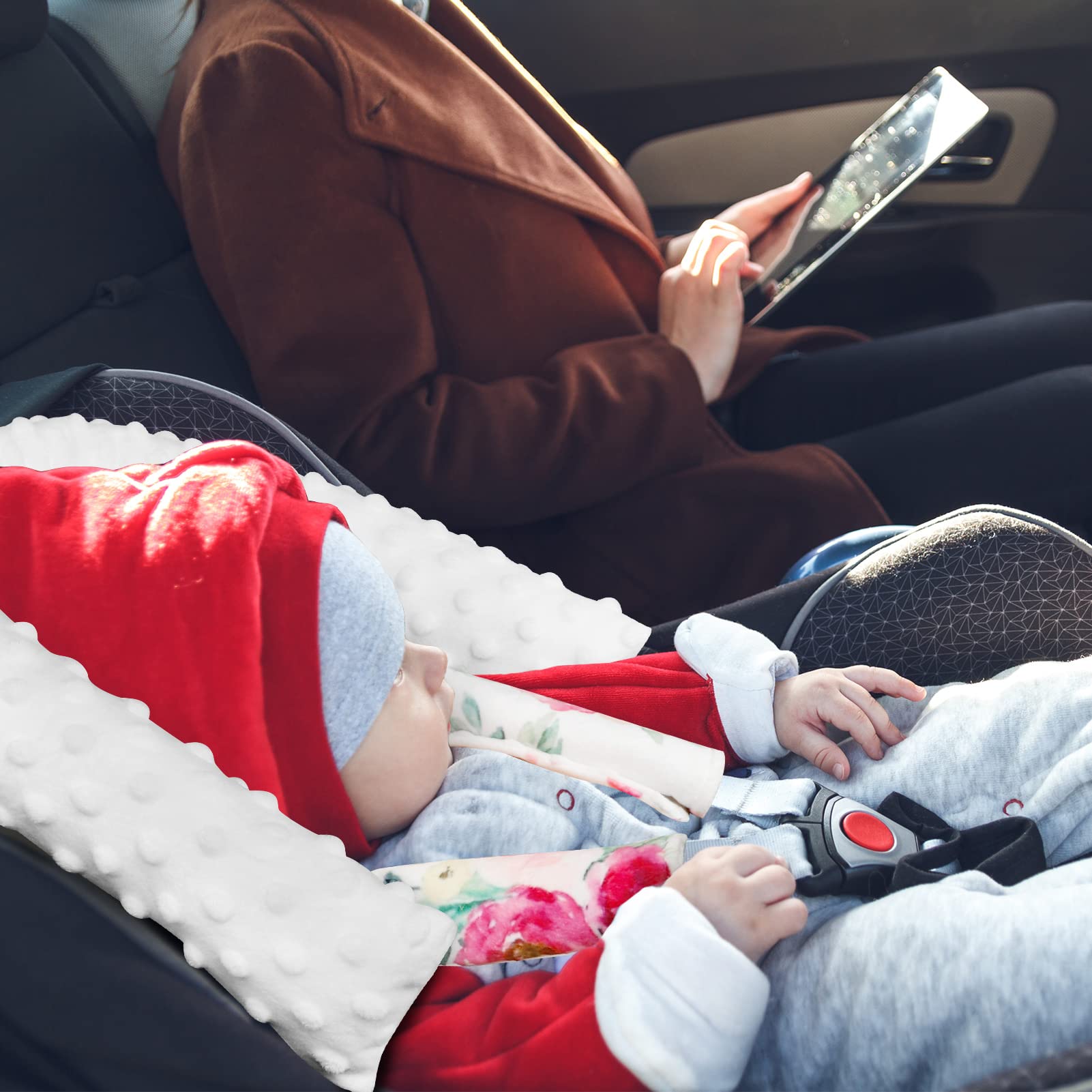 TANOFAR gray soft plush fabric improves comfort during travel in car seats.