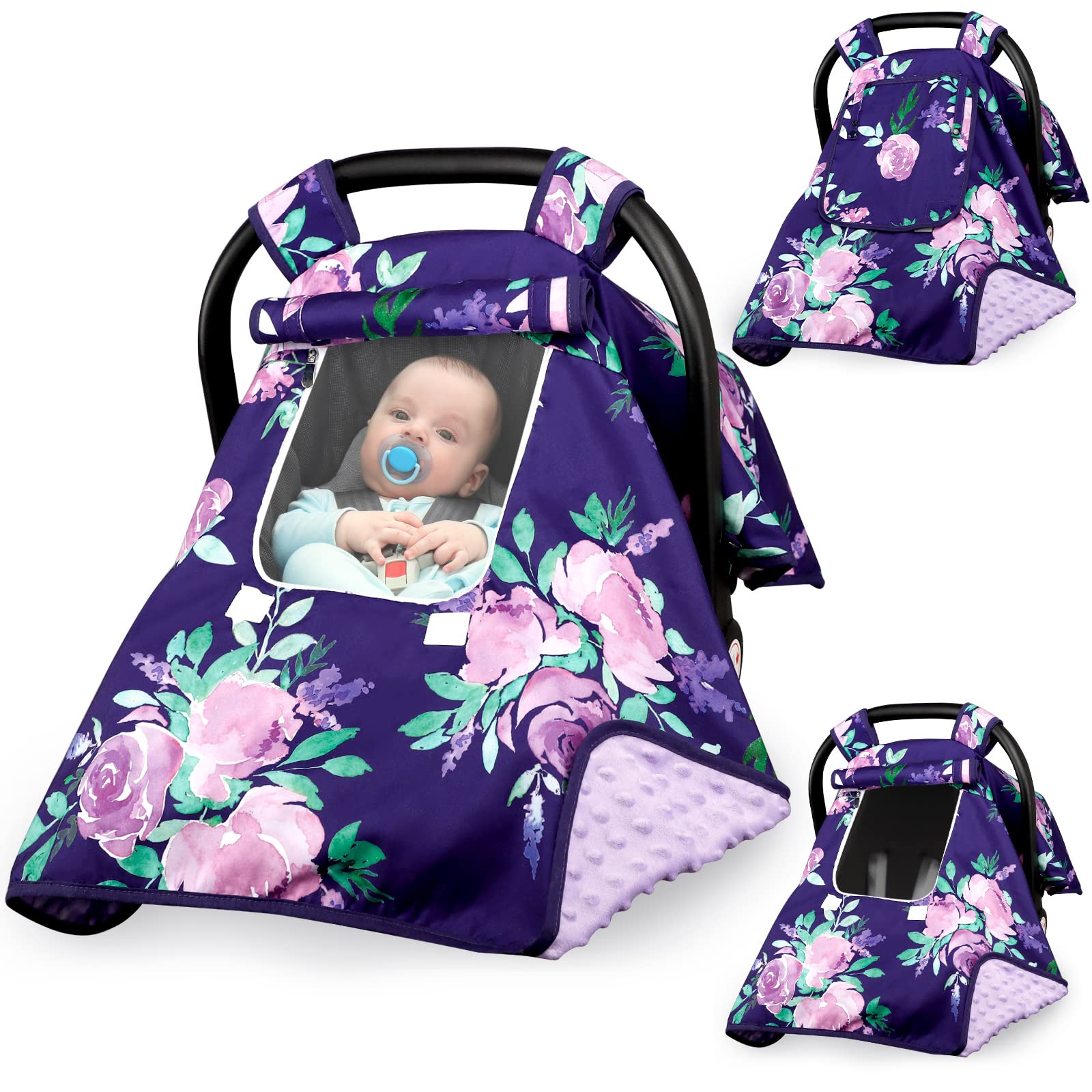 Tanofar baby carseat cover soft plush fabric keeps infant warm on the go.