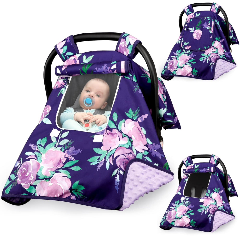 Tanofar baby carseat cover soft plush fabric keeps infant warm on the go.