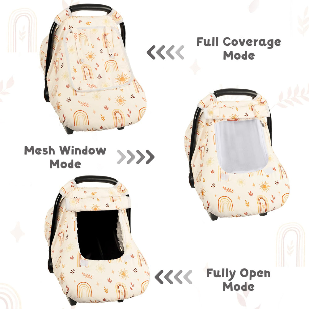 TANOFAR car seat cover shows easy Velcro install on a stroller or car seat.