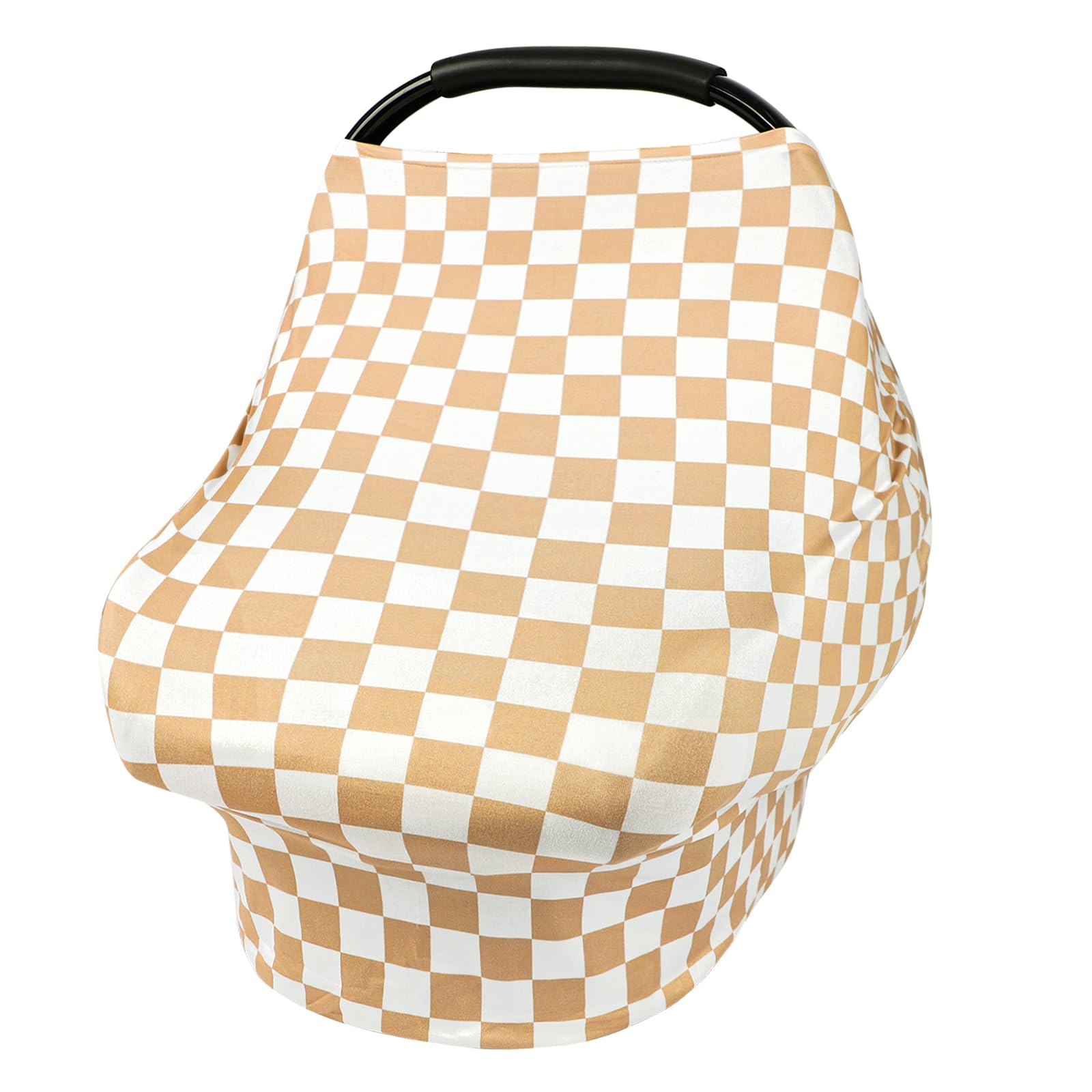 Tanofar car seat cover in light brown checkerboard fabric, breathable and baby-friendly.