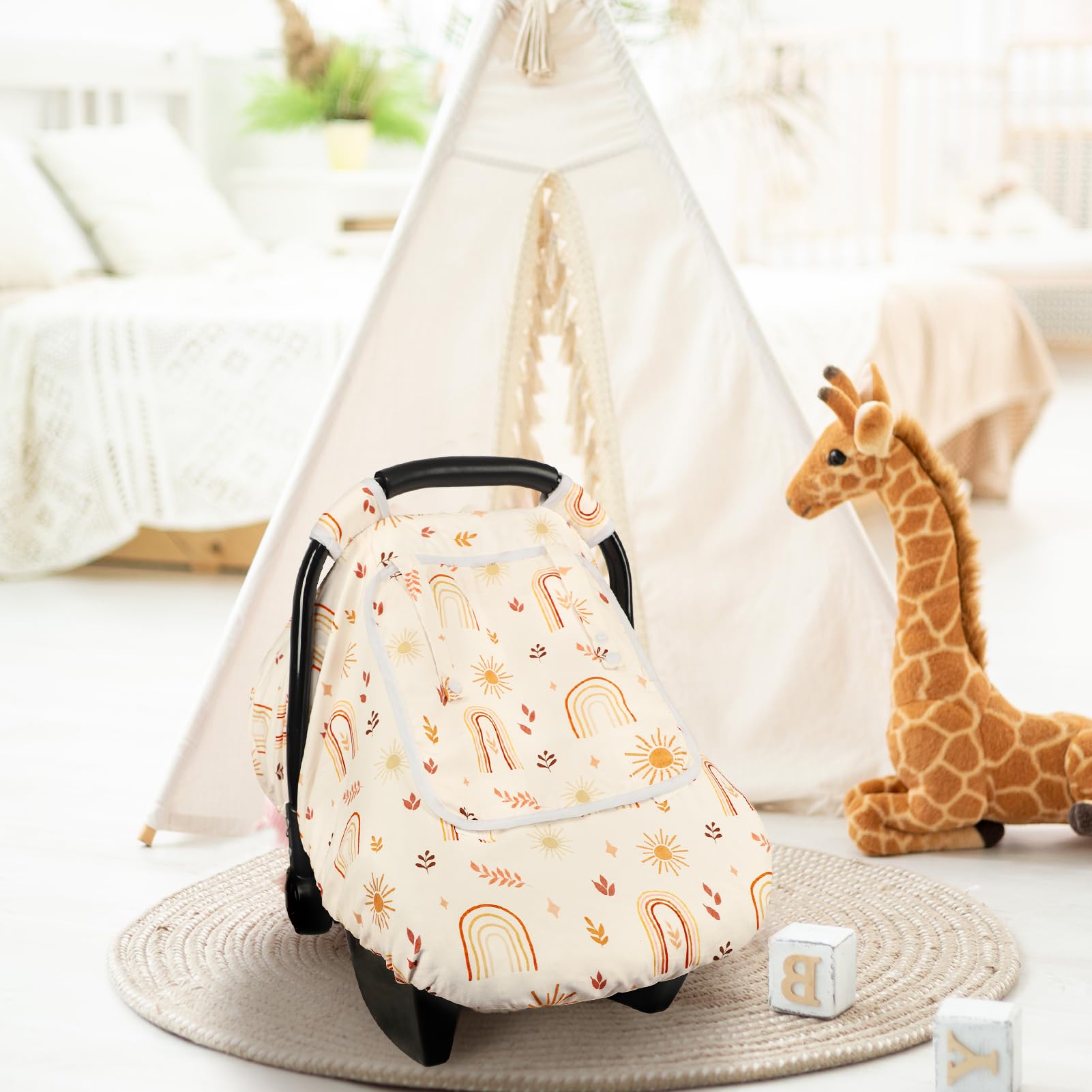 TANOFAR car seat cover mesh-ventilated window enables gentle airflow and baby interaction.