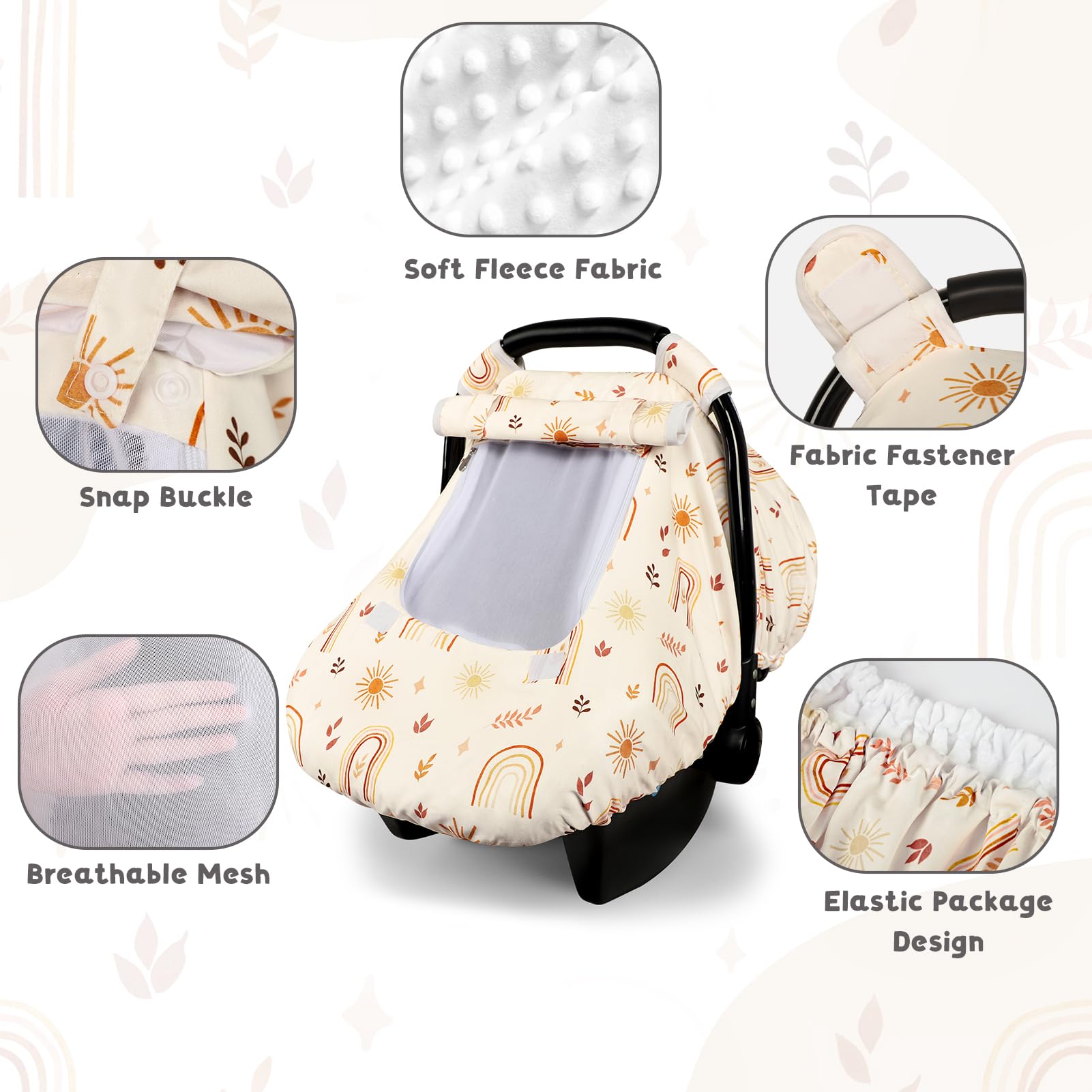 TANOFAR car seat cover rainbow-print design adds stylish, bright protection for babies.