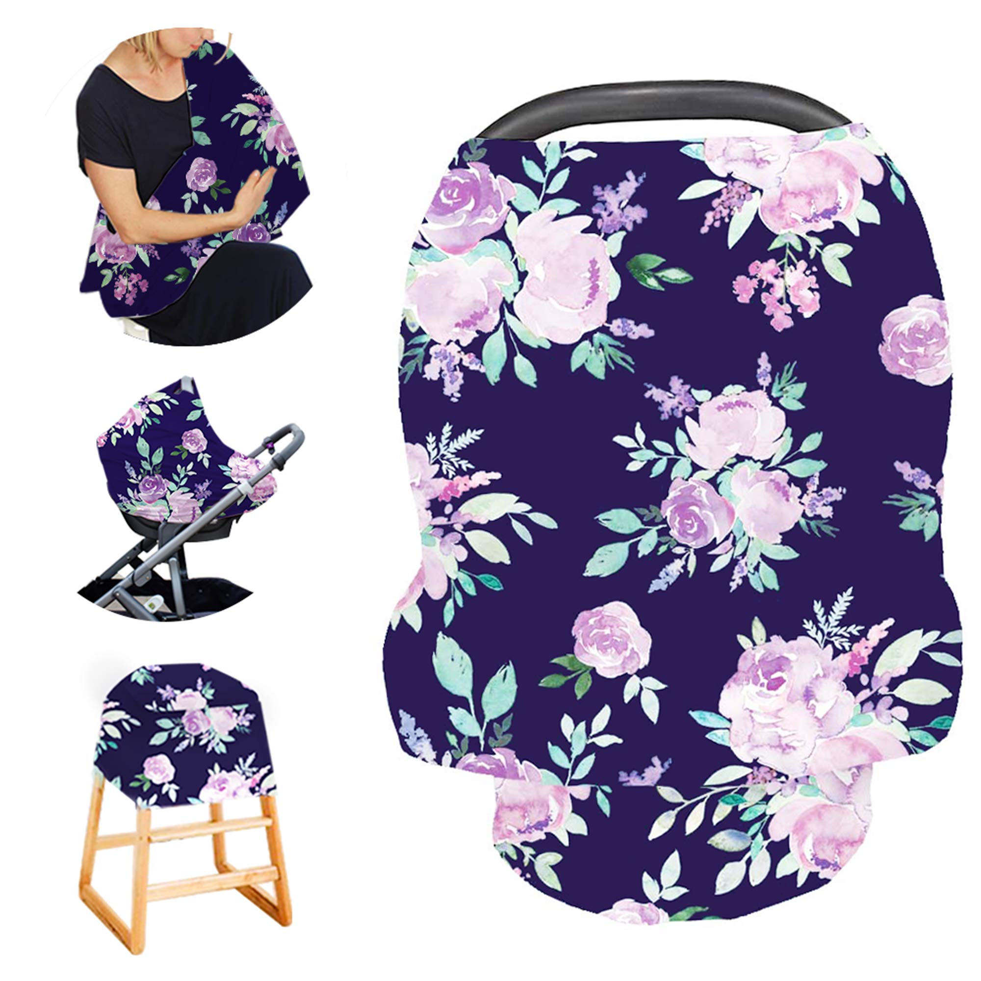 TANOFAR carseat cover in purple flower pattern providing privacy during outings