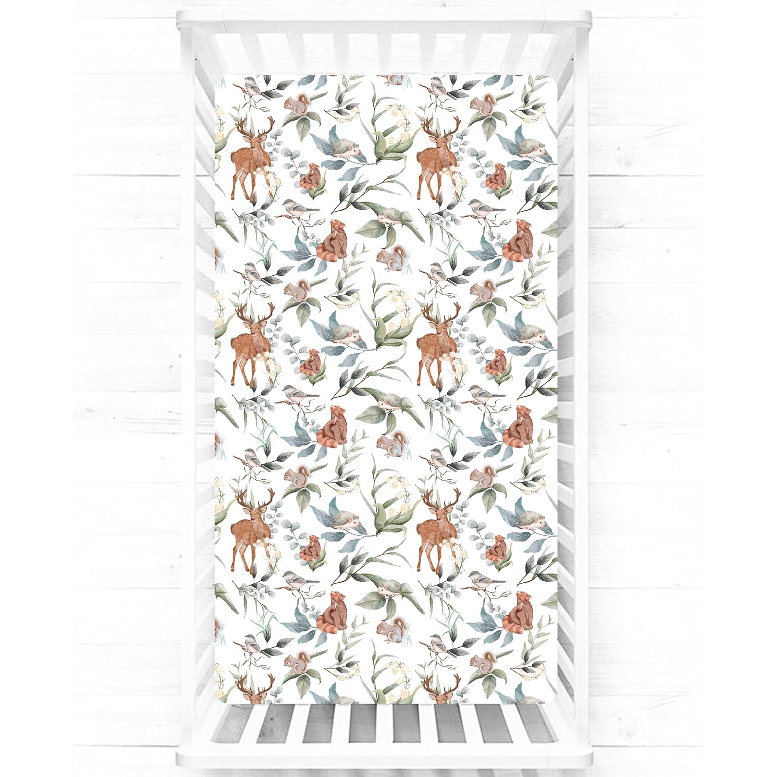 TANOFAR crib sheets Leaf Animal close-up highlights soft, breathable fabric.