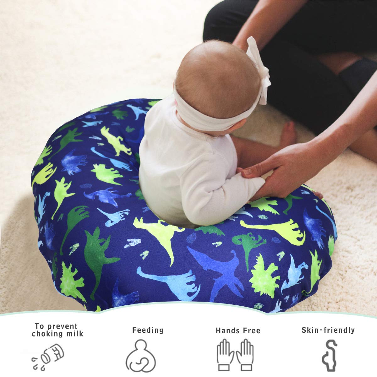 TANOFAR dinosaur nursing pillow cover blue pattern on pillow shows universal fit