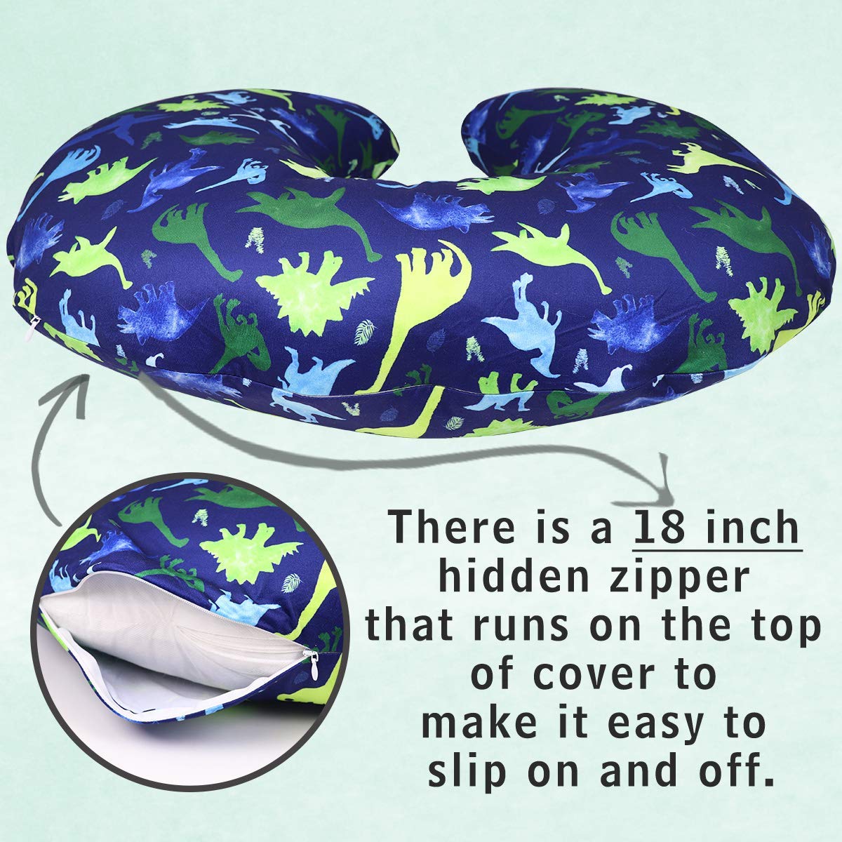 TANOFAR dinosaur pillow cover mid-side zipper for quick changes
