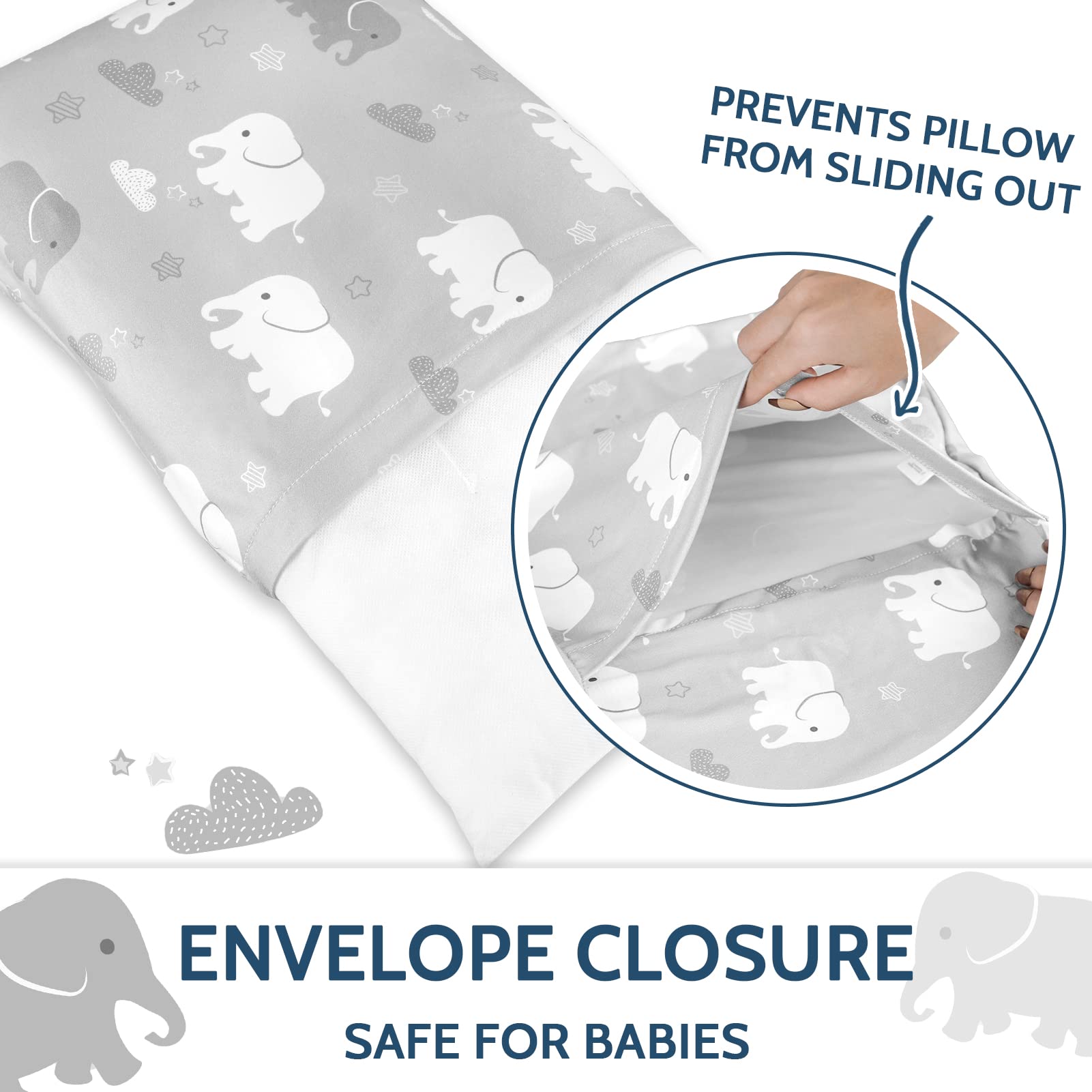 TANOFAR pillow covers fit 13x18 and 14x19 toddler pillows.