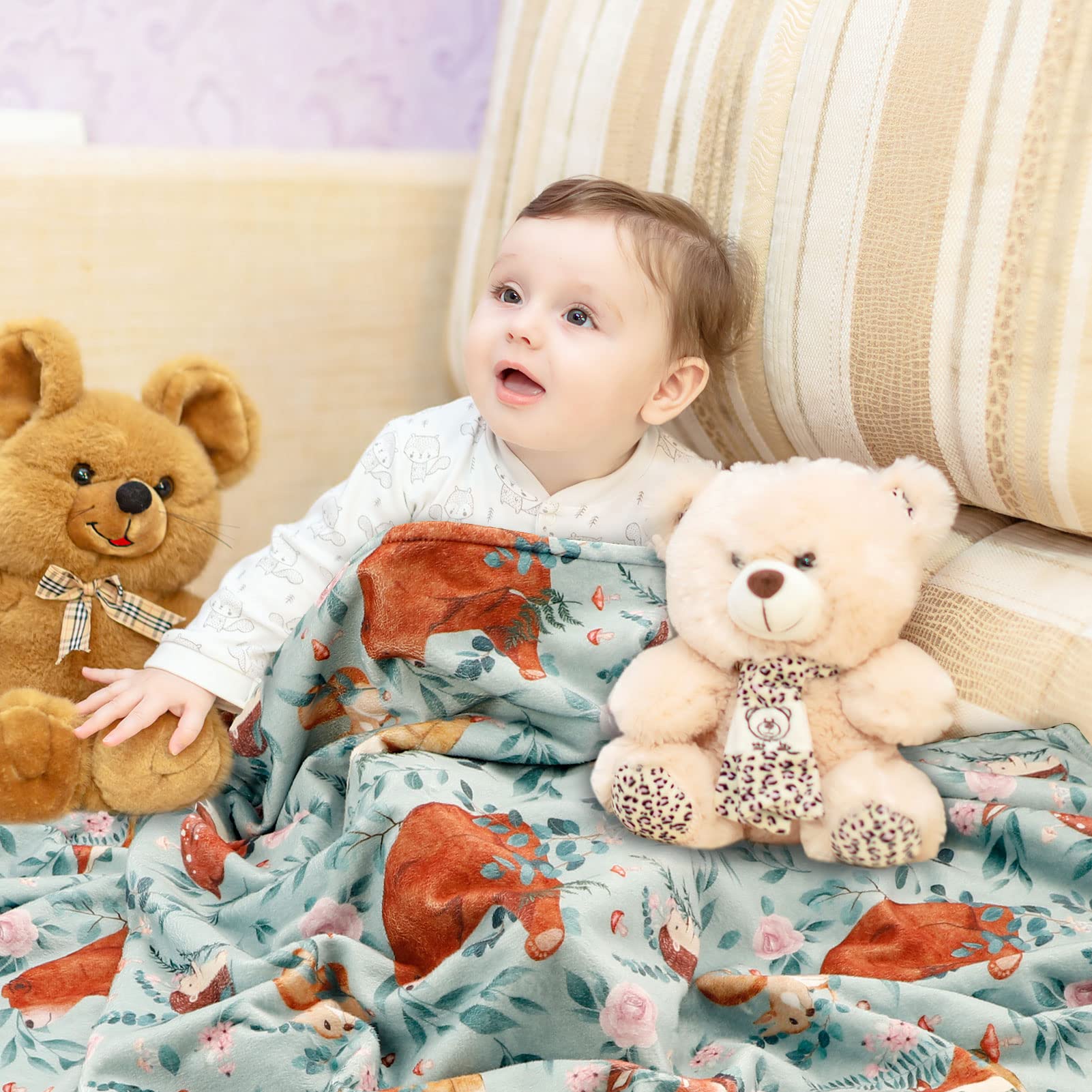TANOFAR Minky Baby Blanket forest animals pattern brightens nursery decor